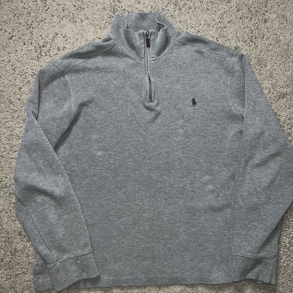 Polo Ralph Lauren Mens 1/2 Zip Sweater 100% Cotton Gray w/ Green Logo Medium - Picture 2 of 6
